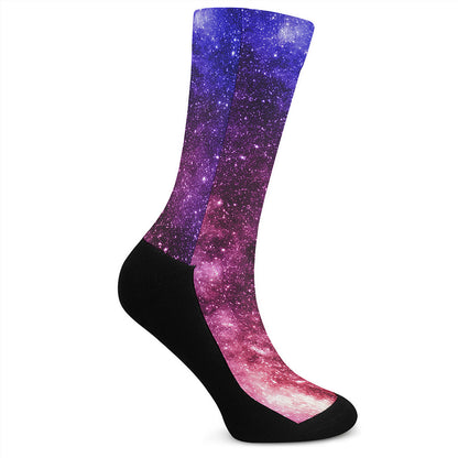 Blue Purple Stardust Galaxy Space Print Crew Socks