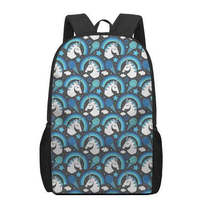 Blue Rainbow Unicorn Pattern Print 17 Inch Backpack