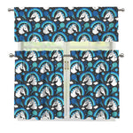 Blue Rainbow Unicorn Pattern Print 3 Piece Kitchen Curtains