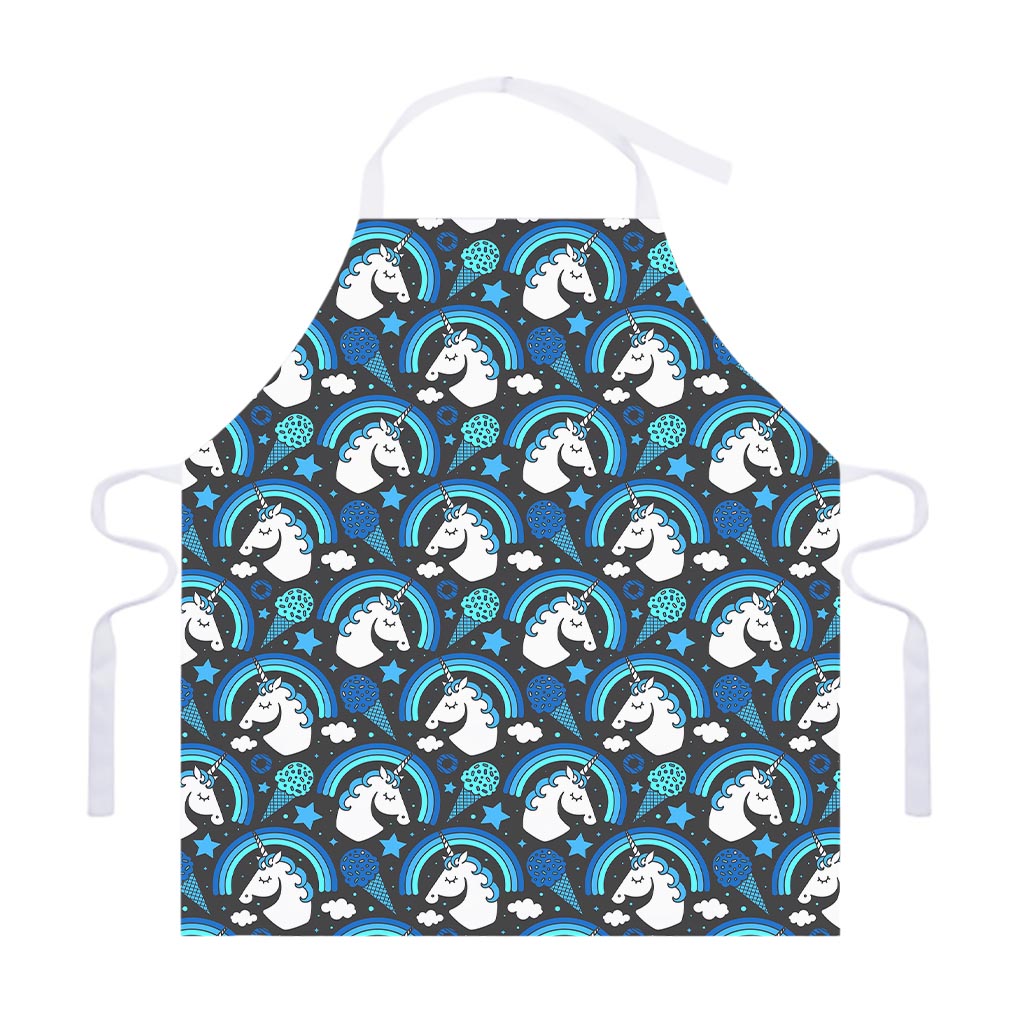 Blue Rainbow Unicorn Pattern Print Adjustable Apron