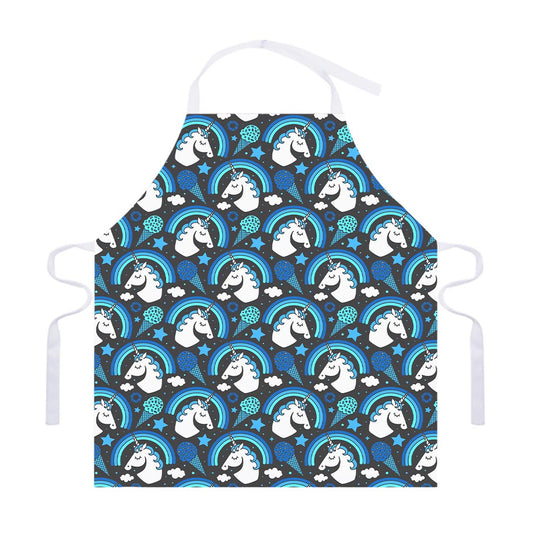 Blue Rainbow Unicorn Pattern Print Adjustable Apron