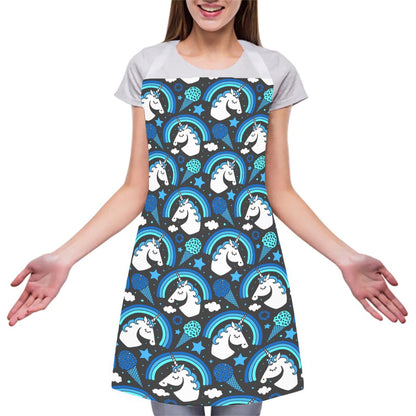 Blue Rainbow Unicorn Pattern Print Adjustable Apron