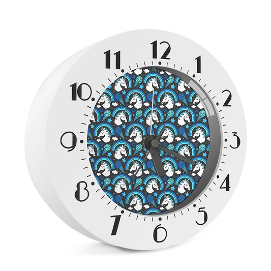 Blue Rainbow Unicorn Pattern Print Alarm Clock