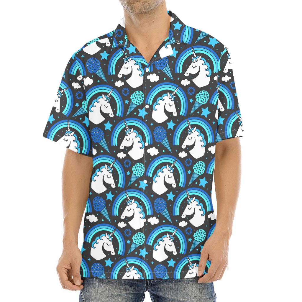 Blue Rainbow Unicorn Pattern Print Aloha Shirt
