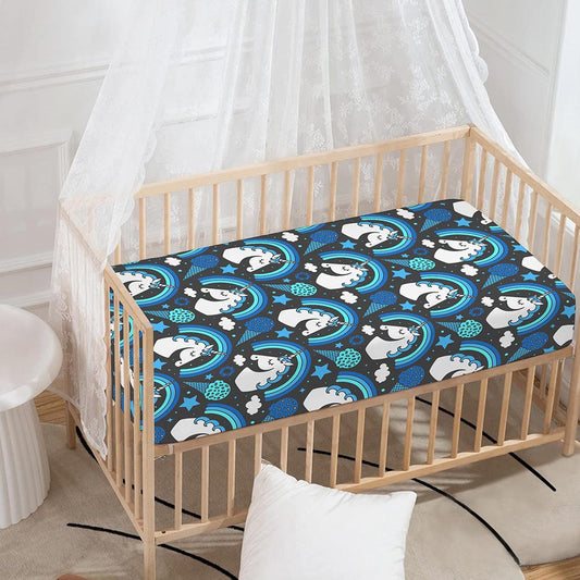 Blue Rainbow Unicorn Pattern Print Baby Crib Sheet