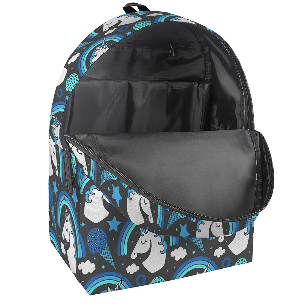 Blue Rainbow Unicorn Pattern Print Backpack