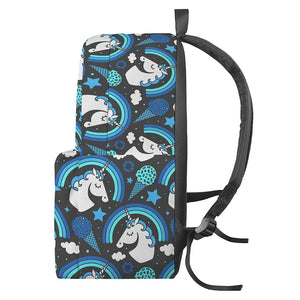 Blue Rainbow Unicorn Pattern Print Backpack