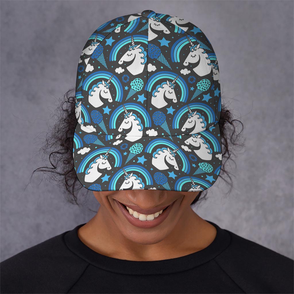 Blue Rainbow Unicorn Pattern Print Baseball Cap