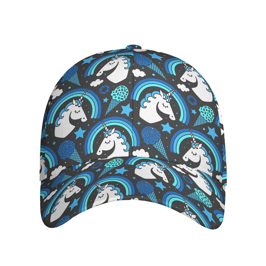 Blue Rainbow Unicorn Pattern Print Baseball Cap