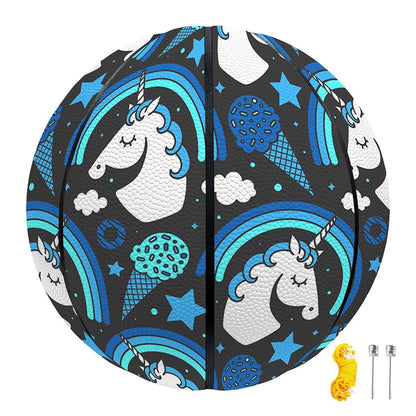 Blue Rainbow Unicorn Pattern Print Basketball
