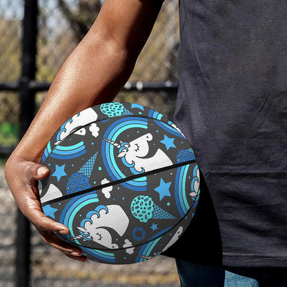 Blue Rainbow Unicorn Pattern Print Basketball