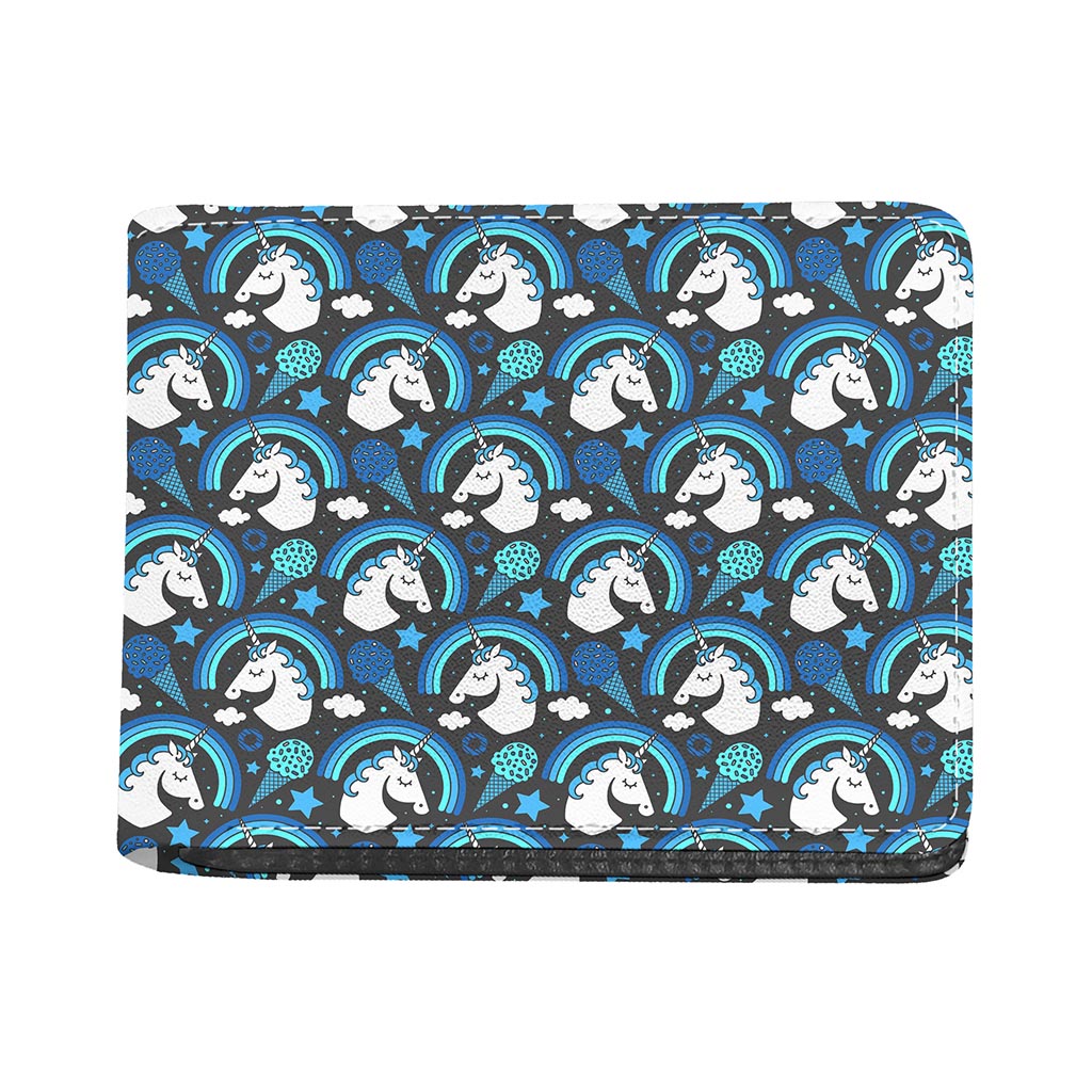 Blue Rainbow Unicorn Pattern Print Bifold Wallet