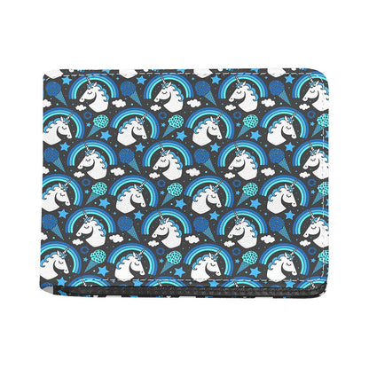 Blue Rainbow Unicorn Pattern Print Bifold Wallet
