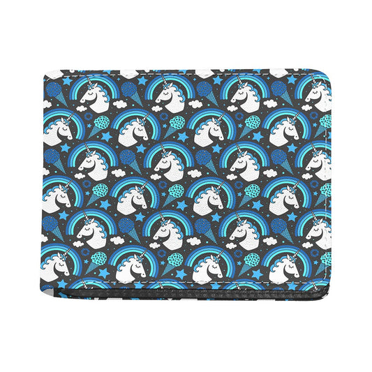 Blue Rainbow Unicorn Pattern Print Bifold Wallet