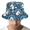Blue Rainbow Unicorn Pattern Print Bucket Hat
