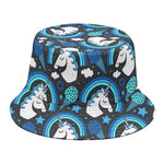 Blue Rainbow Unicorn Pattern Print Bucket Hat