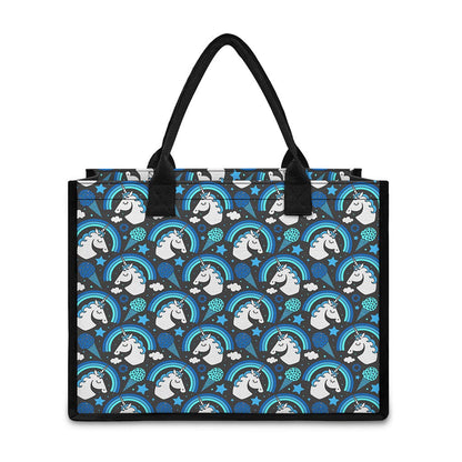 Blue Rainbow Unicorn Pattern Print Canvas Tote Bag