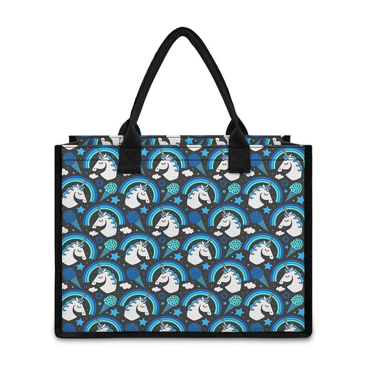 Blue Rainbow Unicorn Pattern Print Canvas Tote Bag