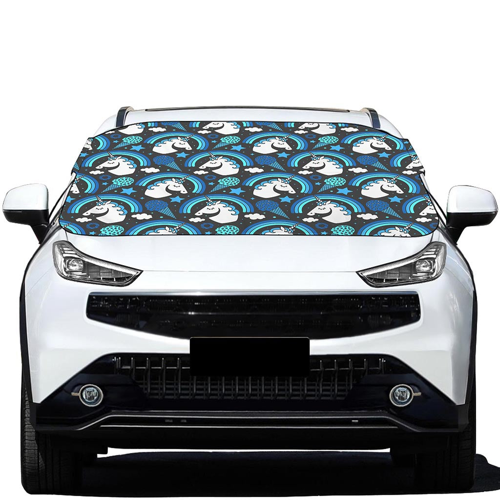 Blue Rainbow Unicorn Pattern Print Car Windshield Snow Cover