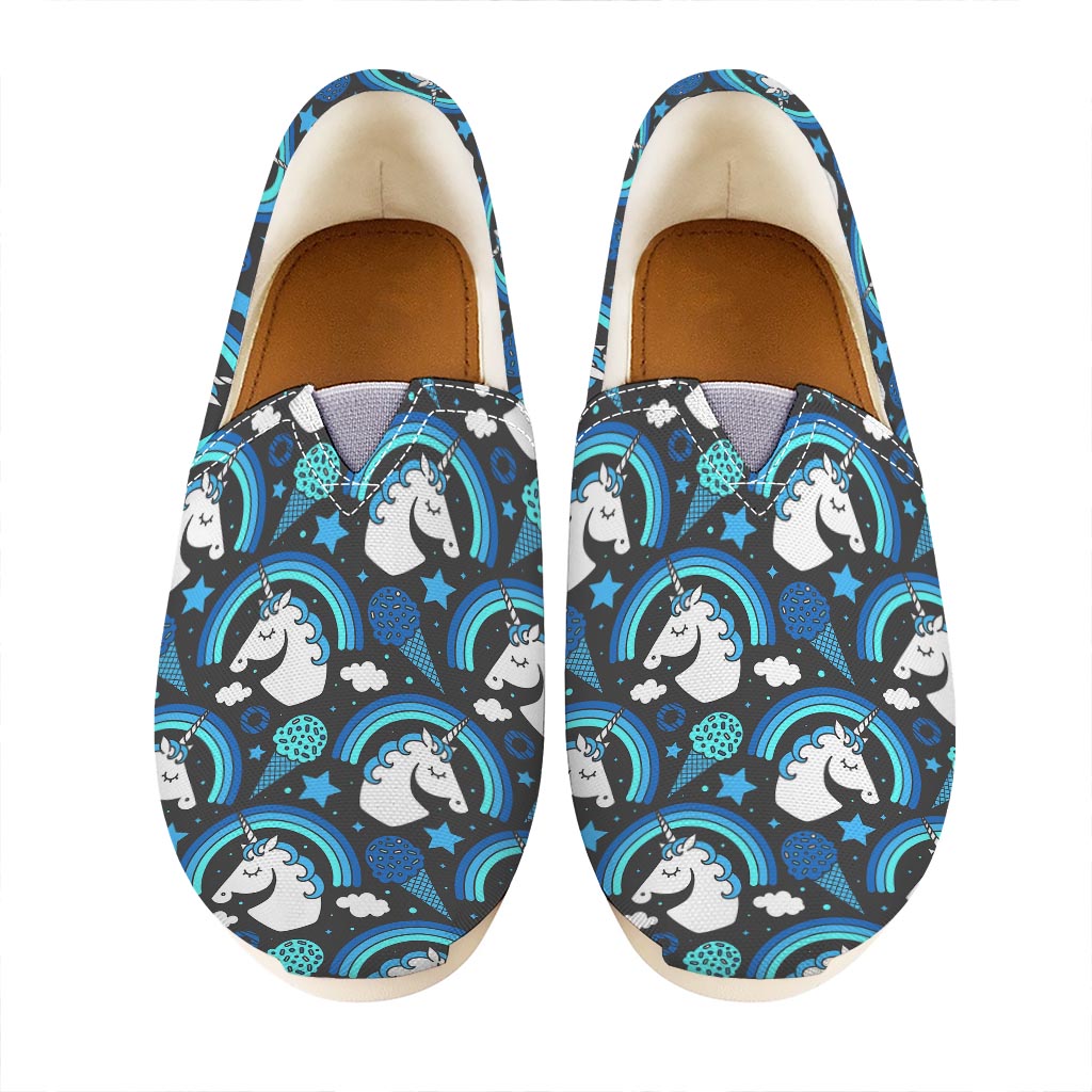 Blue Rainbow Unicorn Pattern Print Casual Shoes