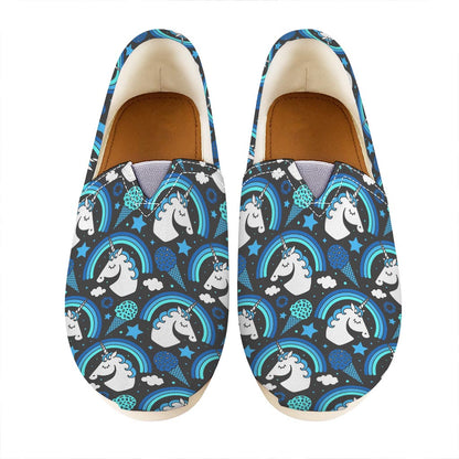 Blue Rainbow Unicorn Pattern Print Casual Shoes