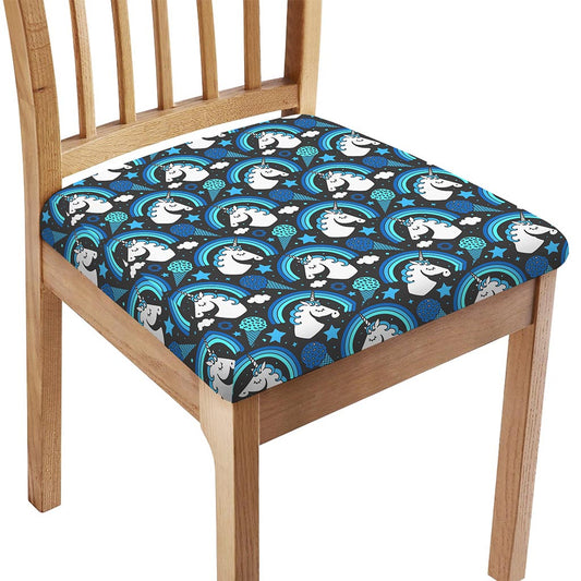 Blue Rainbow Unicorn Pattern Print Chair Cushion Cover