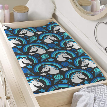 Blue Rainbow Unicorn Pattern Print Changing Pad Cover