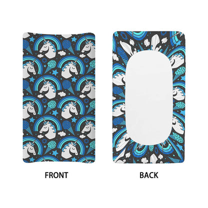 Blue Rainbow Unicorn Pattern Print Changing Pad Cover