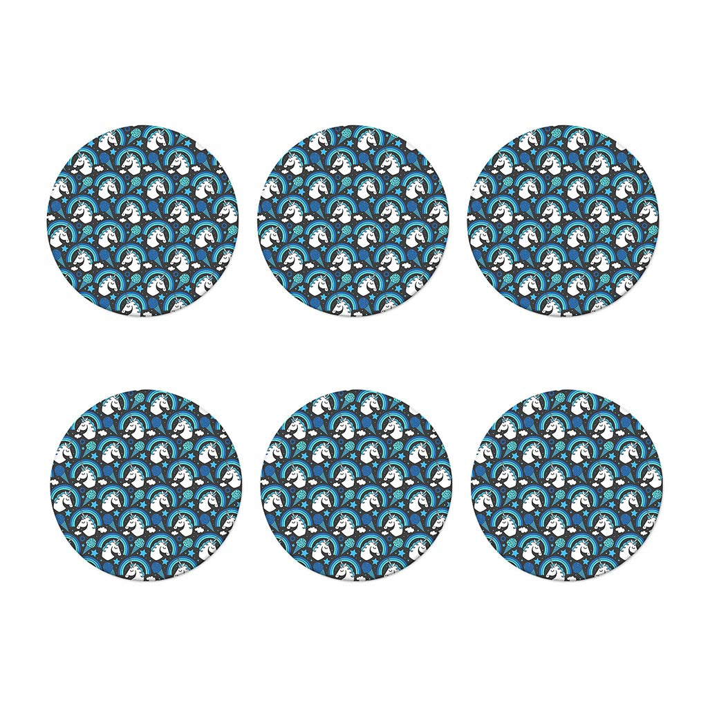 Blue Rainbow Unicorn Pattern Print Coaster Set