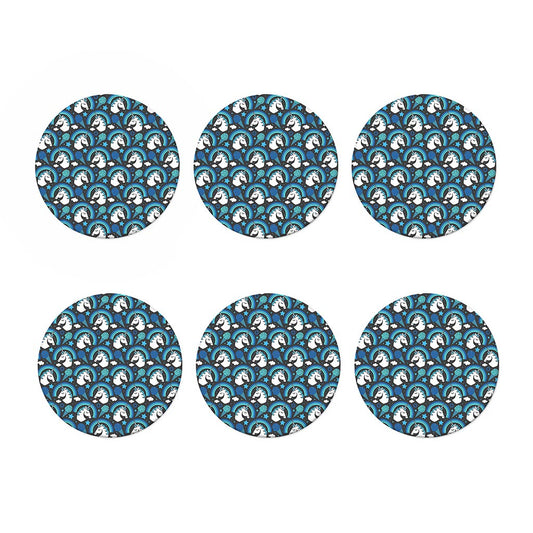 Blue Rainbow Unicorn Pattern Print Coaster Set