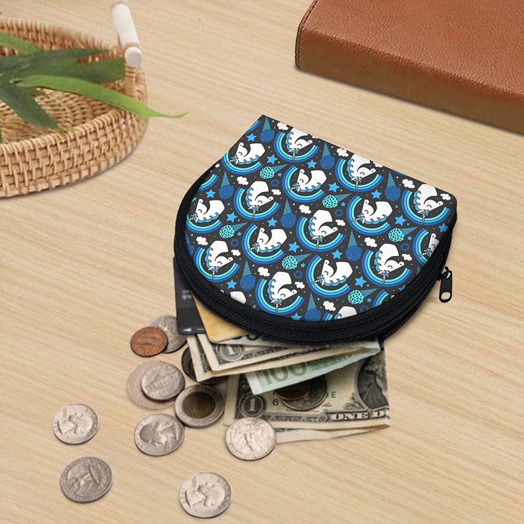 Blue Rainbow Unicorn Pattern Print Coin Purse