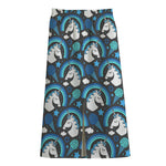 Blue Rainbow Unicorn Pattern Print Cotton Front Slit Maxi Skirt