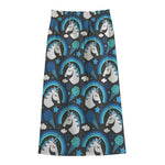 Blue Rainbow Unicorn Pattern Print Cotton Front Slit Maxi Skirt
