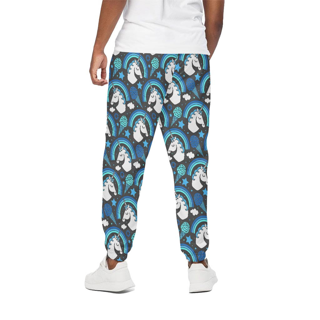 Blue Rainbow Unicorn Pattern Print Cotton Pants
