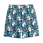 Blue Rainbow Unicorn Pattern Print Cotton Shorts