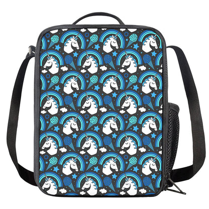 Blue Rainbow Unicorn Pattern Print Crossbody Lunch Bag