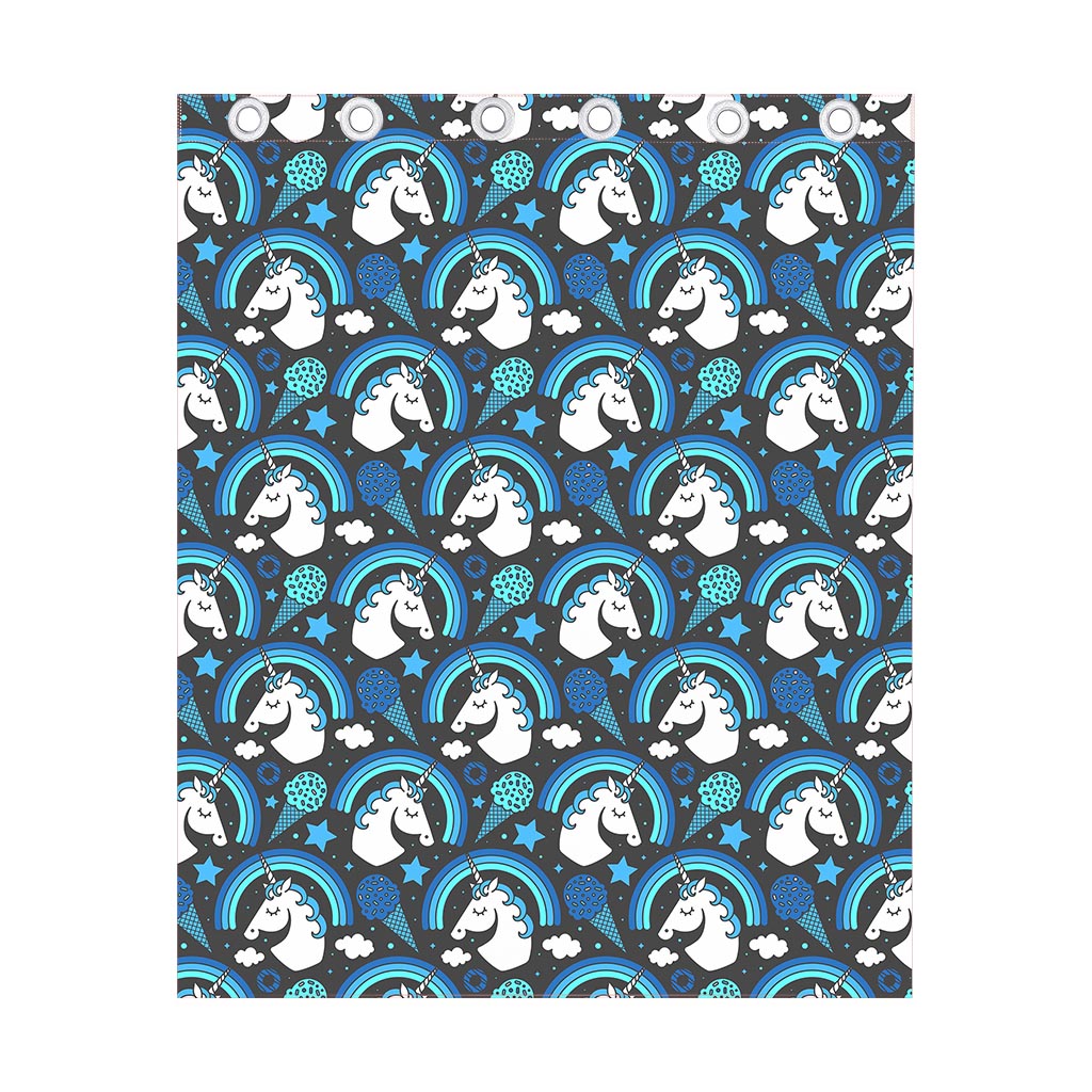 Blue Rainbow Unicorn Pattern Print Curtain