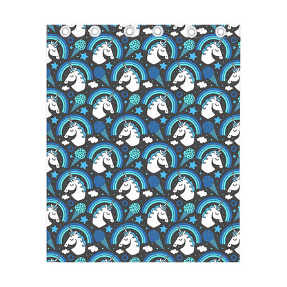 Blue Rainbow Unicorn Pattern Print Curtain