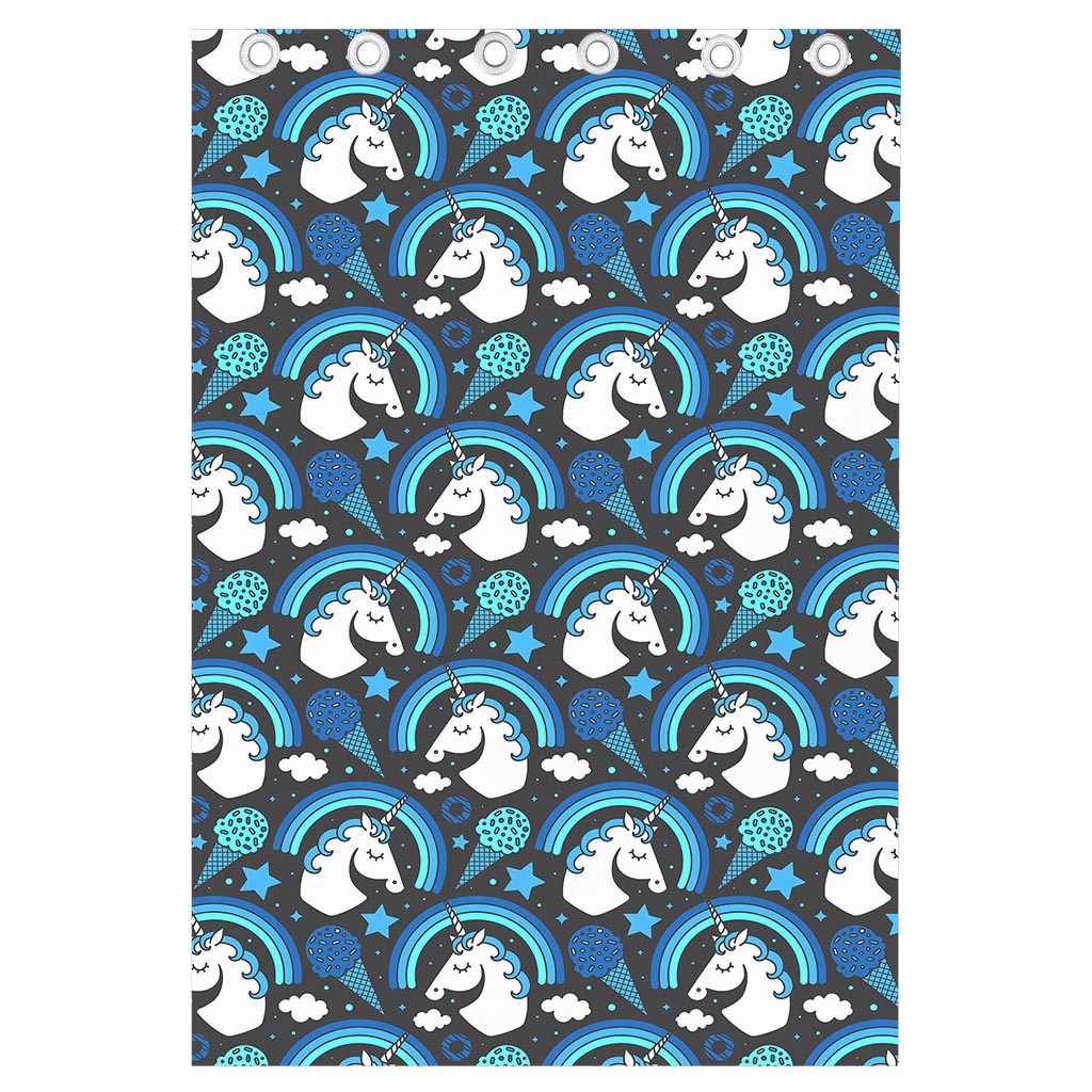Blue Rainbow Unicorn Pattern Print Curtain
