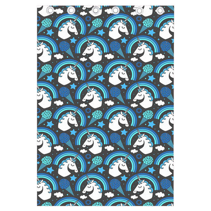 Blue Rainbow Unicorn Pattern Print Curtain
