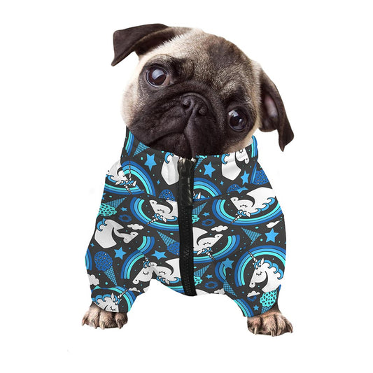 Blue Rainbow Unicorn Pattern Print Dog Zip Up Jacket