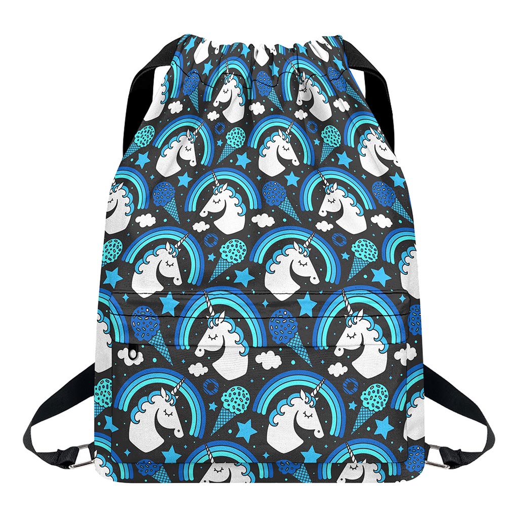 Blue Rainbow Unicorn Pattern Print Drawstring Backpack