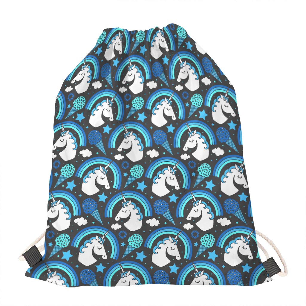 Blue Rainbow Unicorn Pattern Print Drawstring Bag