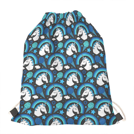Blue Rainbow Unicorn Pattern Print Drawstring Bag