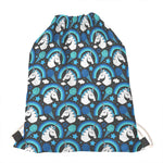 Blue Rainbow Unicorn Pattern Print Drawstring Bag