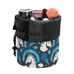 Blue Rainbow Unicorn Pattern Print Drawstring Makeup Bag