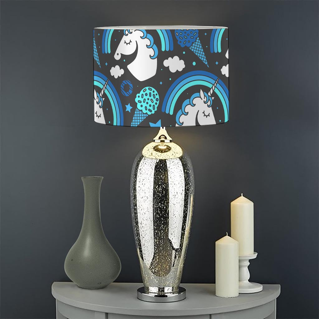 Blue Rainbow Unicorn Pattern Print Drum Lamp Shade
