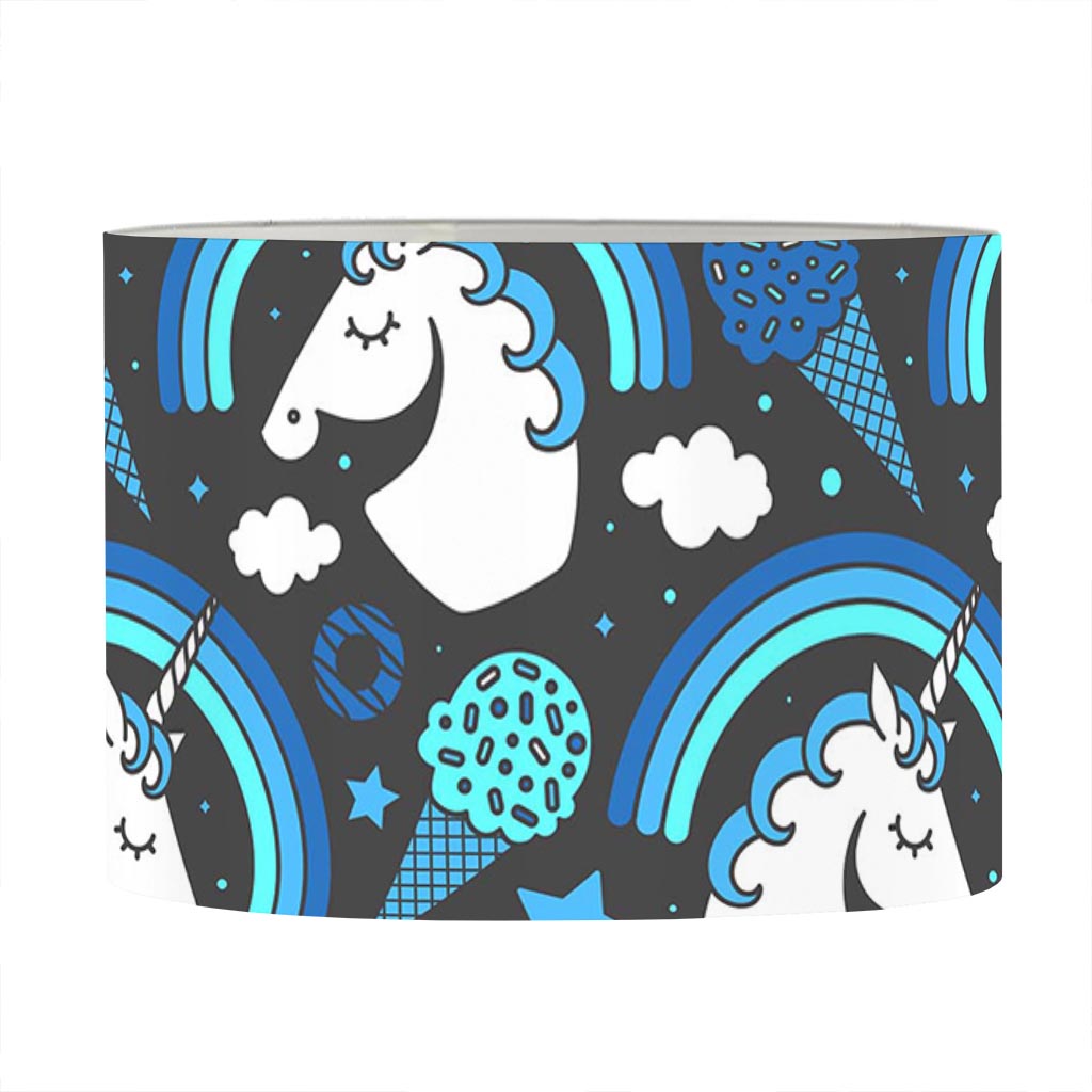 Blue Rainbow Unicorn Pattern Print Drum Lamp Shade