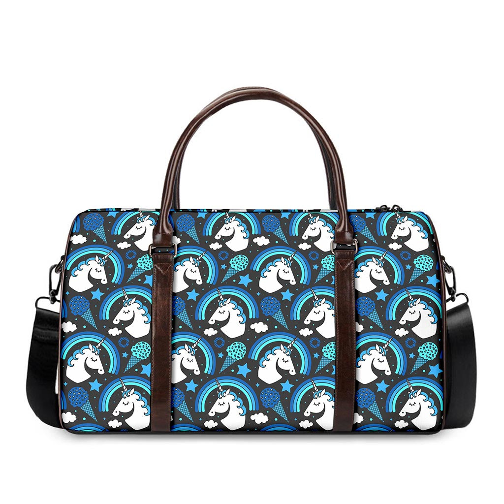 Blue Rainbow Unicorn Pattern Print Duffle Bag