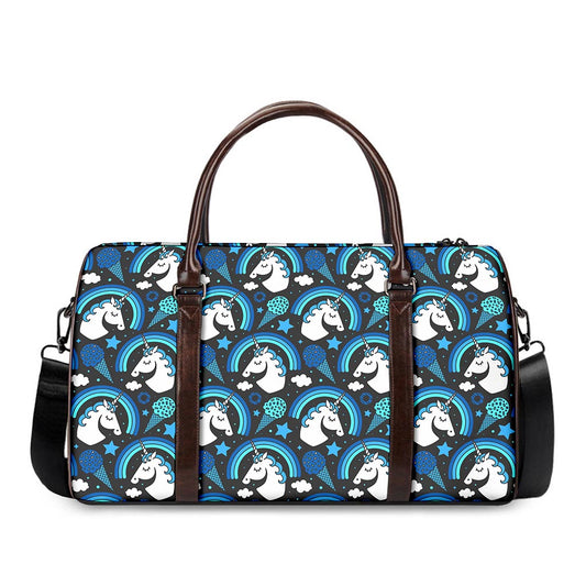 Blue Rainbow Unicorn Pattern Print Duffle Bag